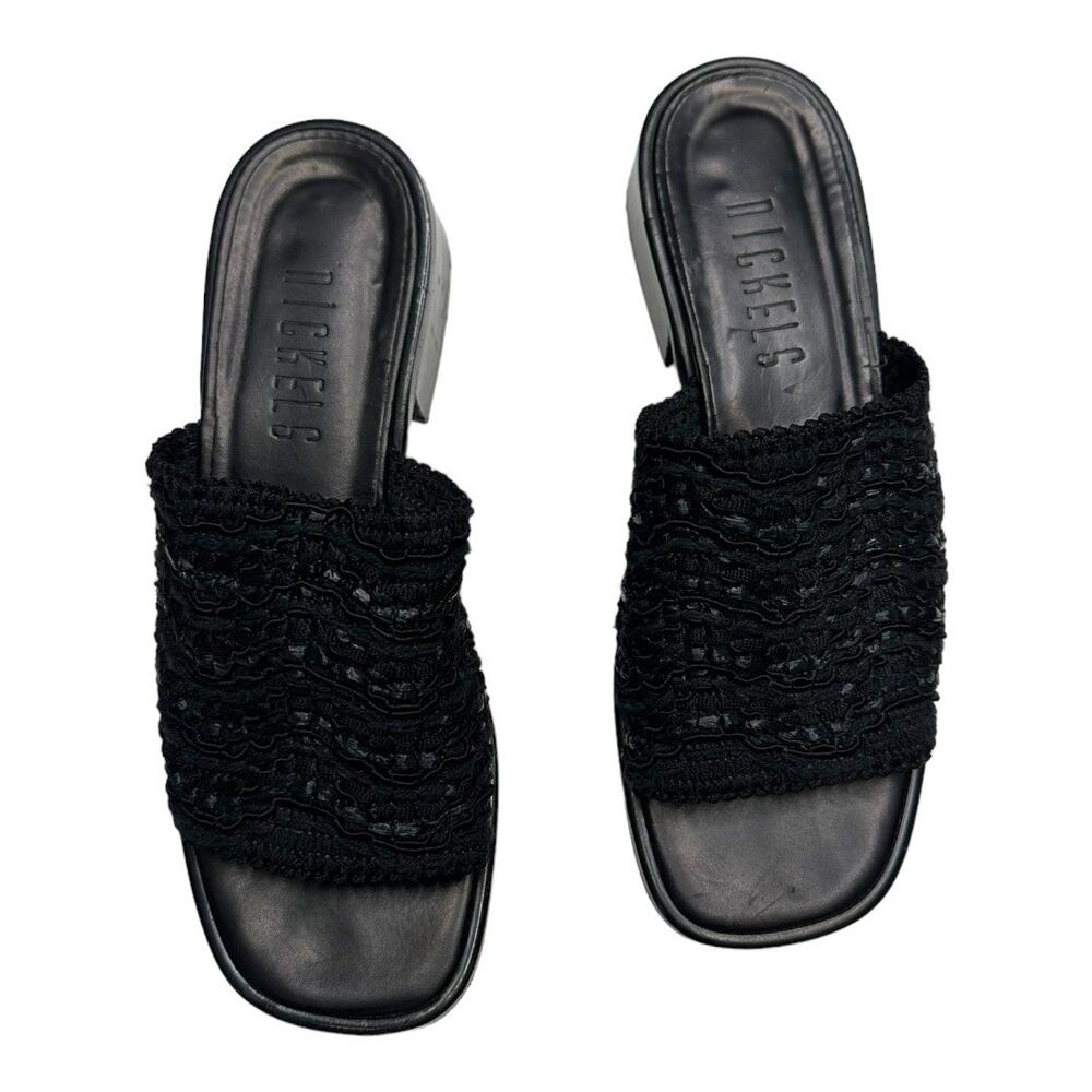 Nickels Black Ruched Slide Sandals Women’s Size 6 Slip On Low Heel